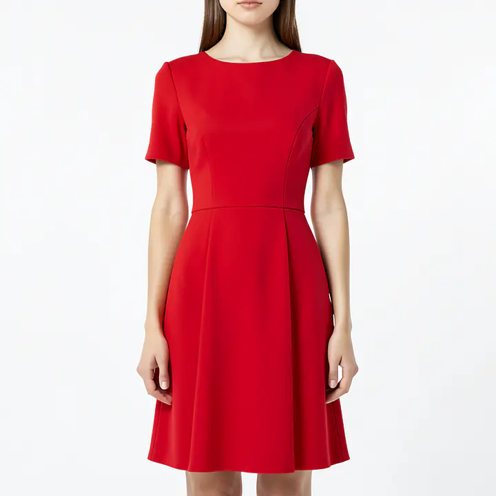 Dress With Belt - Color: Red, Size: XS