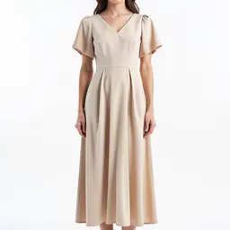 Flounced Dress - Color: Beige, Size: XS