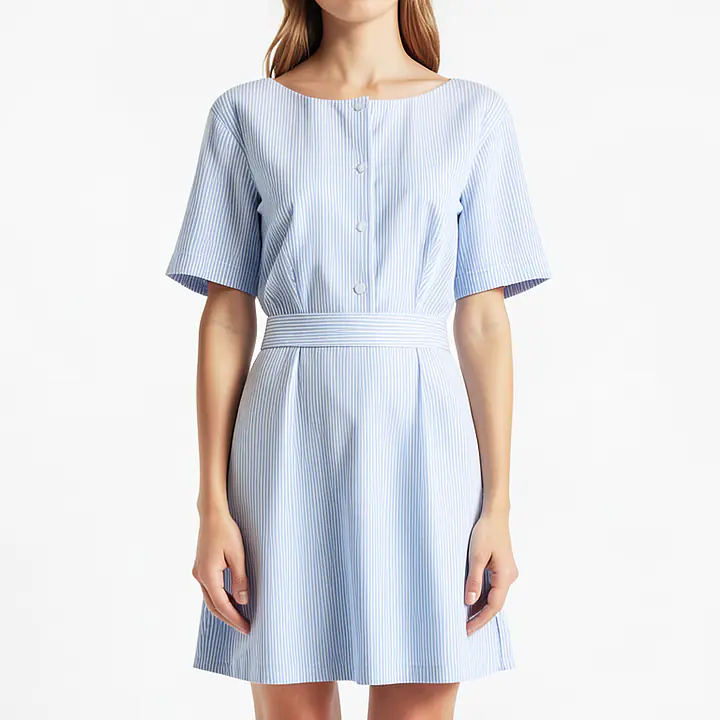 Striped Shirt Dress - Color: Light Blue, Size: XS
