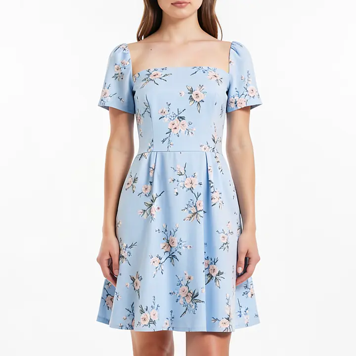 Printed Dress - Color: Light Blue, Size: XS