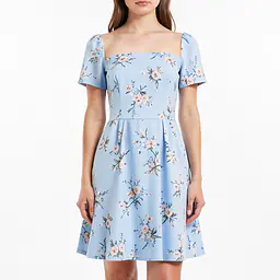 Printed Dress - Color: Light Blue, Size: XS