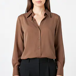 Semi Sheer Shirt With Floral Cuffs - Color: Brown, Size: XS