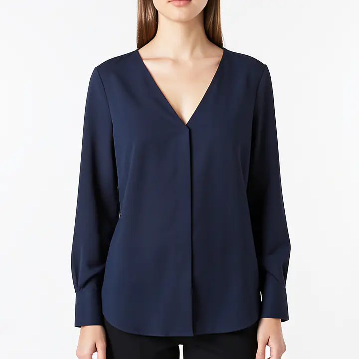 V Neck Wide Shirt - Color: Dark Blue, Size: XS