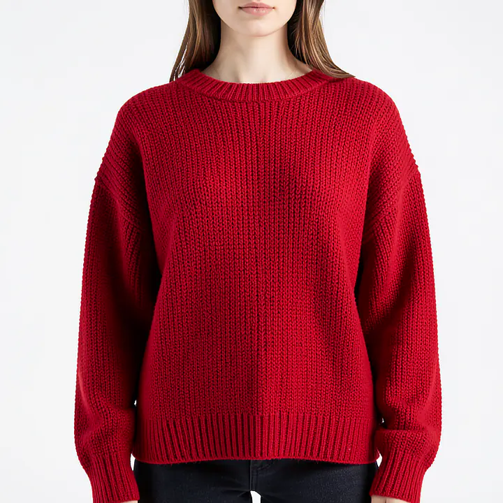 Oversized Knitted Sweater - Color: Red, Size: XS