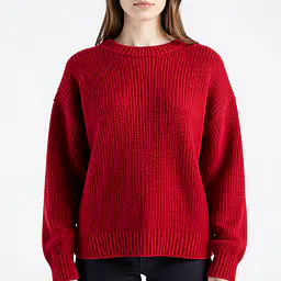 Oversized Knitted Sweater - Color: Red, Size: XS