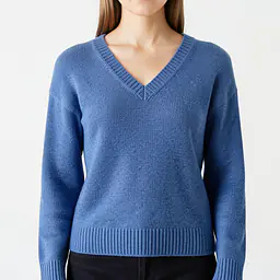 Knitted V Neck Sweater - Color: Blue, Size: XS