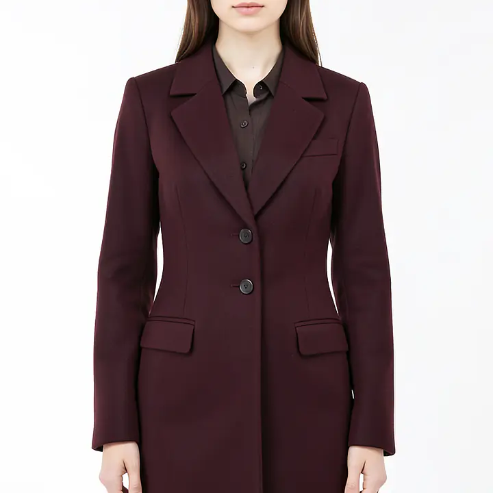 Wool Blend Coat With Belt - Color: Burgundy, Size: XS