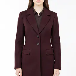 Wool Blend Coat With Belt - Color: Burgundy, Size: XS