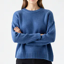Knitted High Neck Sweater - Color: Blue, Size: XS